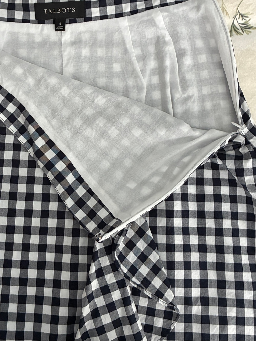 Talbots Navy & White Gingham Midi Skirt - Picture 4 of 5